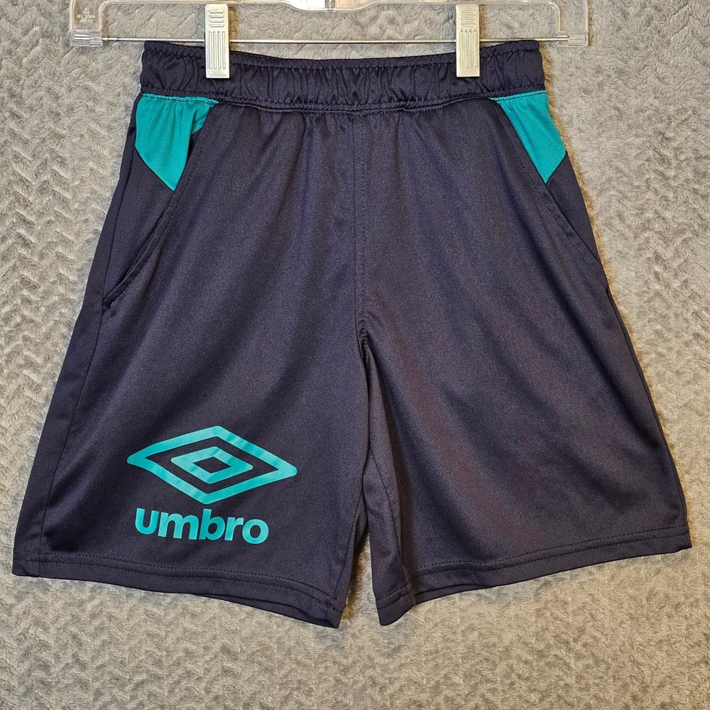 Vintage Umbro Kid Navy Blue Teal Athletic Soccer Shorts Size M 8 Pink Drawstring